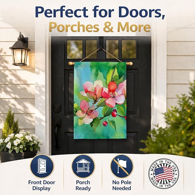 Caroline's Treasures Arkansas Apple Blossom in Watercolor House Flag Large Porch Sleeve Pole Decorative Outside Yard Banner Artwork Wall Hanging, Polyester, House Size, Multicolor