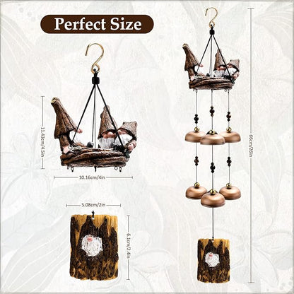 Gnome Wind Chimes for Outside With 6 Larger Bells - Gift for Mom, Dad, Daughter, Women - Outdoor Decor for Patio, Porch, Garden, Backyard