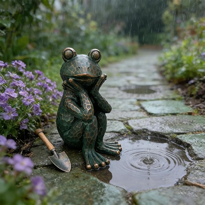 Meditation Frog Sculpture, 10" H 7.48" L Handcrafted Resin Zen Frog Statue, Suitable for Garden, Courtyard, Indoor and Outdoor Home Decoration