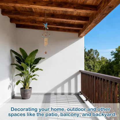 Wind Chimes - Blue Hummingbird Wind Chimes for Outside Deep Tone 34 inches 5 Aluminum Tubes, Birthday, Memorial, Hummingbird Gifts for Mom, Grandma, Decorations for Home, Garden, Patio, Backyard