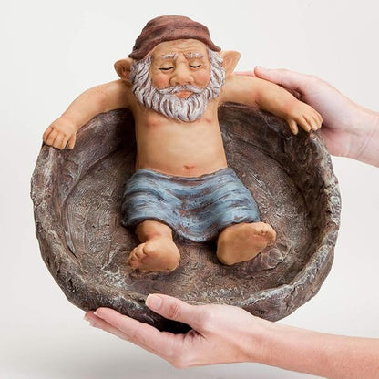 Bits and Pieces - Gnome Relaxing Pool - Elf Birdbath Garden Art Statue - Outdoor Garden Decor Sculpture