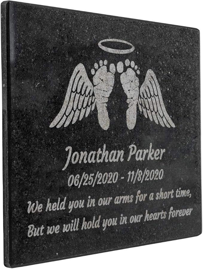 PlaqueMaker Black Granite Memorial Headstone Or Garden Memorial for Lost Infant or Child - Include You Personalized Text. Can be Used as a Sympathy Gift, Garden Stone or Grave Maker (8 x 10 x 0.4)
