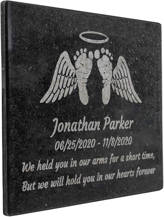 PlaqueMaker Black Granite Memorial Headstone Or Garden Memorial for Lost Infant or Child - Include You Personalized Text. Can be Used as a Sympathy Gift, Garden Stone or Grave Maker (8 x 10 x 0.4)