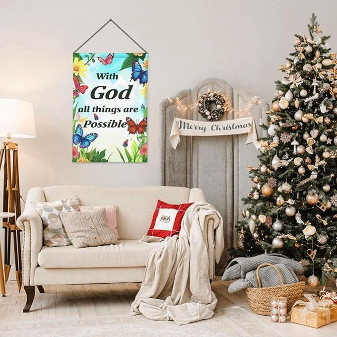 With God All Things Are Possible Garden Flags 12×18 Inch Double Sided Decorative Yard Banner Seasonal Flag for Outdoor Outside Decor