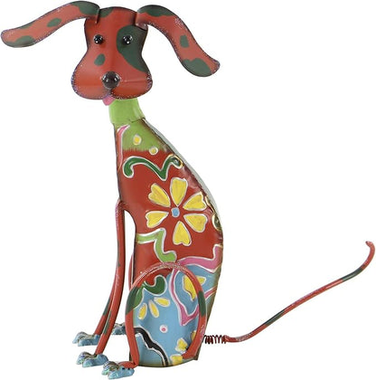 Deco 79 Metal Dog Decorative Garden Sculpture Indoor Outdoor Garden Statue with Floral Pattern, Outdoor Sculpture 12" x 6" x 17", Multi Colored