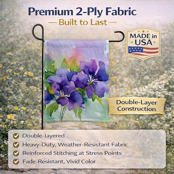 Caroline's Treasures New Jersey Violet in Watercolor Garden Flag Mailbox Flag Decorative Yard Flag Banner Outside Patio Artwork Yard Flower Beds, Garden Size, Multicolor