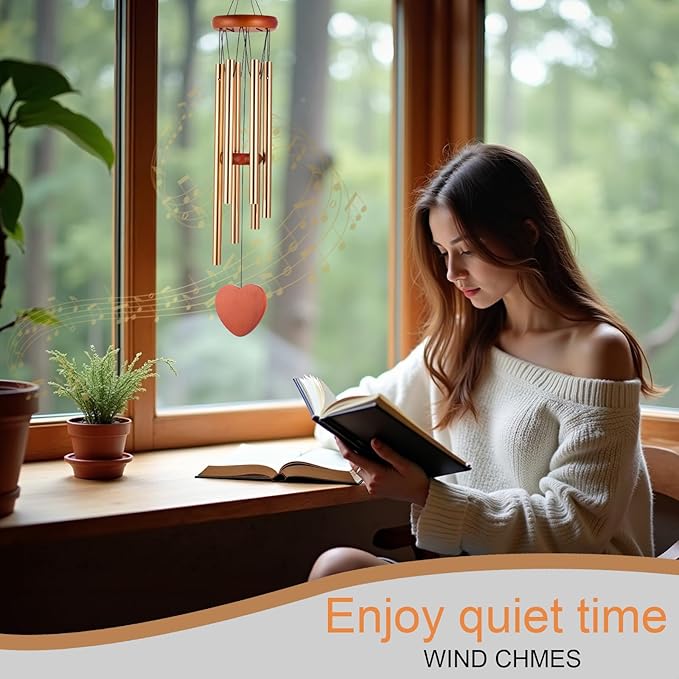 Wind Chimes for Outside – 25.5" Aluminum Windchimes Outdoors for Garden, Patio Decor, Memorial Gifts for Mom, Sympathy Gift for Loss of Loved One, Sister Gifts for Birthdays, Mother's Day(Gold)