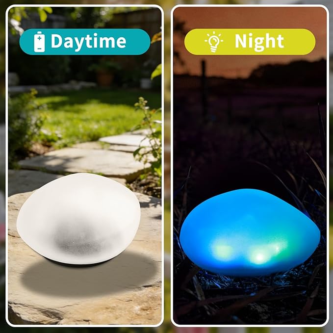 Solar Powered Outdoor Lights - Waterproof Garden Path Lighting, Pebble Shape Landscape Lights for Yard, Lawn, Patio, Walkway, Colored Light(1 pc)