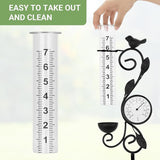 32" Garden Rain Gauge with Thermometer - 7" Glass Tube for Outdoor Indoor Use, Patio Yard Decor Statue