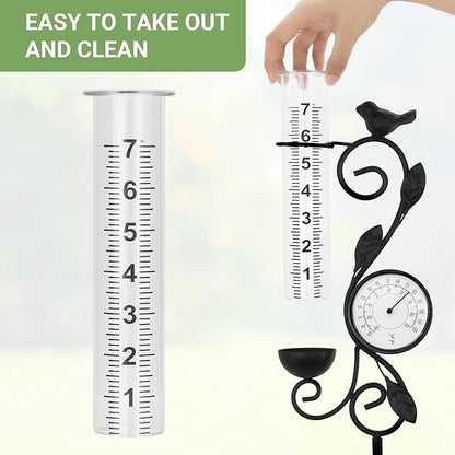 32" Garden Rain Gauge with Thermometer - 7" Glass Tube for Outdoor Indoor Use, Patio Yard Decor Statue