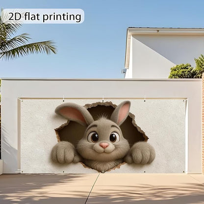 Easter Garage Door Banner Cover, Cute Bunny Wall-Breaking Spring Party Backdrop Decor, Garage Door Cover For Outdoor Yard Holiday Decoration