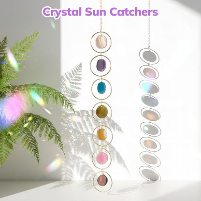 Thyle Healing Crystal Wind Chimes for Outside Window 7 Chakra Hanging Crystal Sun Catchers for Easter Indoor Outdoor Home Wall Decor Birthday Gifts(Agate Style)