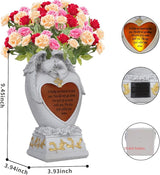 Angel Garden Statue Outdoor Decor, Cemetery Vase with LED, Family Garden Memorial Statue, Crying Angel (White) with Solar Lights