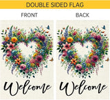 Welcome Spring Summer Garden Flag 12x18 Inch Colorful Floral Love Hearts Garden Flags Double Sided Small Burlap Birds Flowers Butterflies Outdoor Decor Patio Yard Outside Decorations