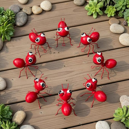Cruis Cuka Metal Yard Art Garden Decor for Outside Cute Ants Yard Decorations Outdoor Lawn Ornaments Backyard Gifts for Mom - Set of 8（All Red）