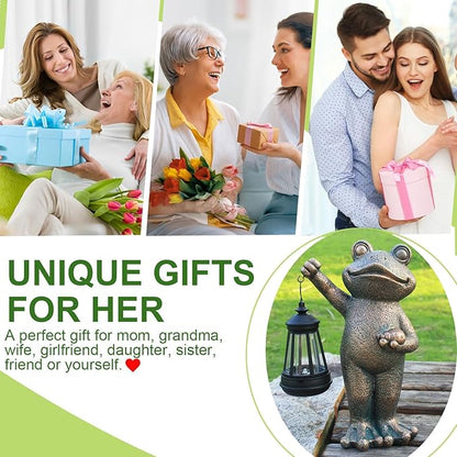 Garden Frog Statue Gifts Outdoor Fairy Garden Accessories Outdoor Lights Solar Garden Frog Decor Art Housewarming Gift for Patio,Yard,Lawn Ornament
