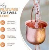 8.5’ Long Copper Rain Chain, Decorative Cups & Chimes, Gutter Downspout Replacement, Water Diverter for Home, Pot Style, Universal Fit