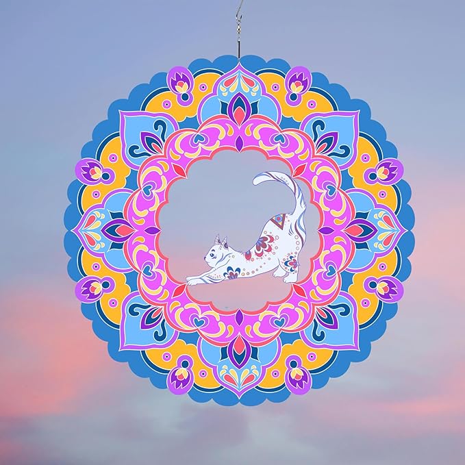 Cat Wind Spinner&Sculptures 12 inch 3D Stainless Steel Laser Cut Metal Double Sided Printing-Hanging Indoor/Outdoor Decorations Yard Gardening Decor,Metal Kinetic Art Ornament Gifts