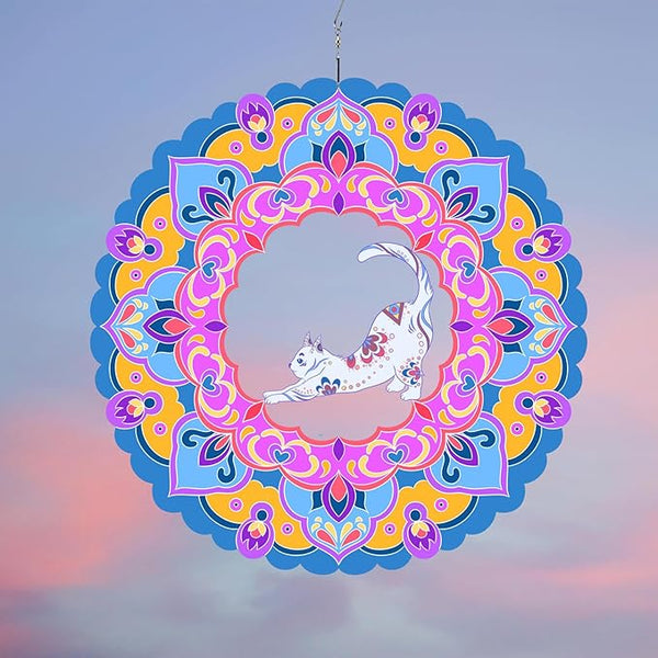 Cat Wind Spinner&Sculptures 12 inch 3D Stainless Steel Laser Cut Metal Double Sided Printing-Hanging Indoor/Outdoor Decorations Yard Gardening Decor,Metal Kinetic Art Ornament Gifts