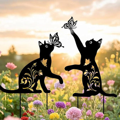 WONDER GARDEN Metal Cat Decor for Outside - 2 Pack Garden Stakes Decorative, Black Cat Silhouette Statues Lawn Ornaments Yard Art Patio Decor Women Men Mom Gifts