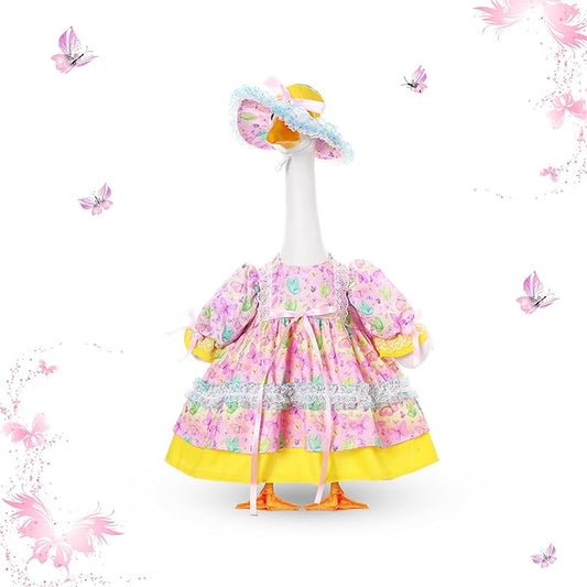 FuWeave Spring Goose Outfit Flower Porch Goose Clothes for 23" Large Statue Outdoor Patio Yard Lawn Art Decoration(Butterfly B,17 inch)