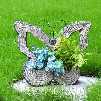 Garden Statues Outdoor Decor Balcony Figurine Outdoor Statues Garden Butterfly Flower Stand Statue, Garden Animal Flowerpot Sculpture, Outdoor Farm Lawn Decorations(C)