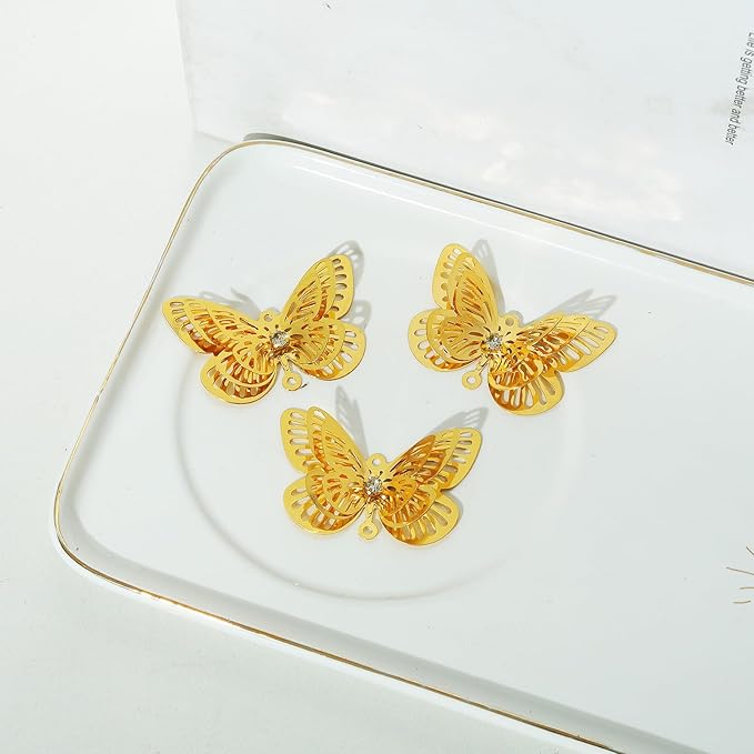 10pcs Gold Butterfly Hanging Suncatcher Parts Window Pendant DIY Metal Part Ornament Parts Gifts