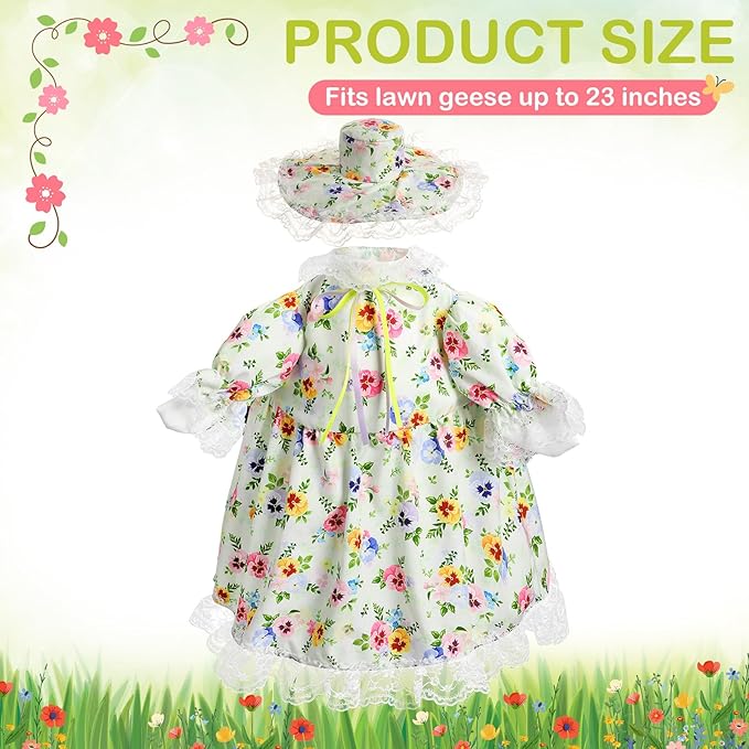 FuWeave Spring Goose Outfit Flower Porch Goose Clothes for 23" Large Statue Outdoor Patio Yard Lawn Art Decoration(Floral,23 inch)