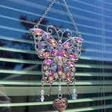 VIVIKEN Mother's Day Rhinestones Butterfly Window Decor Wind Chime Hanging Ornament for Garden House, Glittering Gifts from Son Daughter Mom Mothers Birthday Christmas