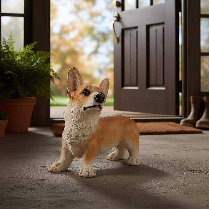 Elenon Dog Garden Statue Decorative for Yard, Brown Corgi Figurines Home Lawn Decor, Patio Kitten Tuxedo Statues Pets Memorial Ornament for Dog Lovers