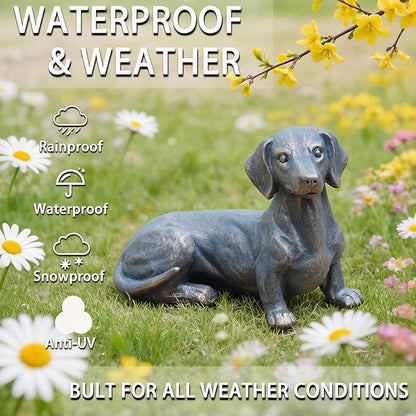 Dachshund Decor Garden Outdoor Statue – 14Inch Hand-Painted Dog Statue for Yard Décor Collectible Dachshund Figurine for Dog Lovers and Dachshund Owners 14 * 7.6 * 10.8 Inch