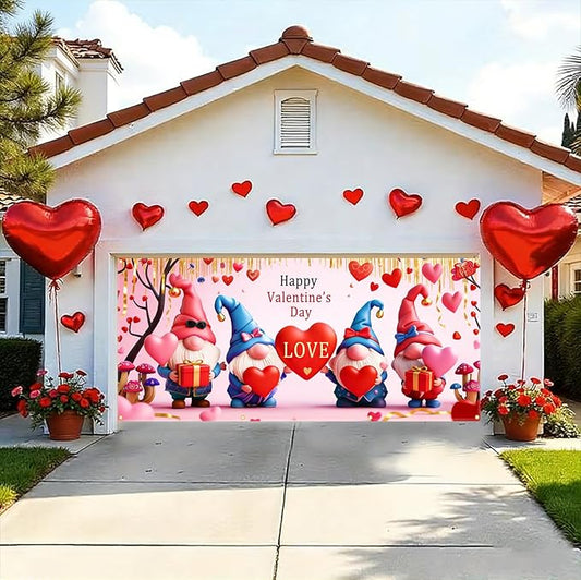Valentine’s Day Garage Door Banner 157.5x70.9in Large Love Garage Door Cover Outdoor Valentine Decorations for House Exterior Yard Party Decor with Grommets and Rope