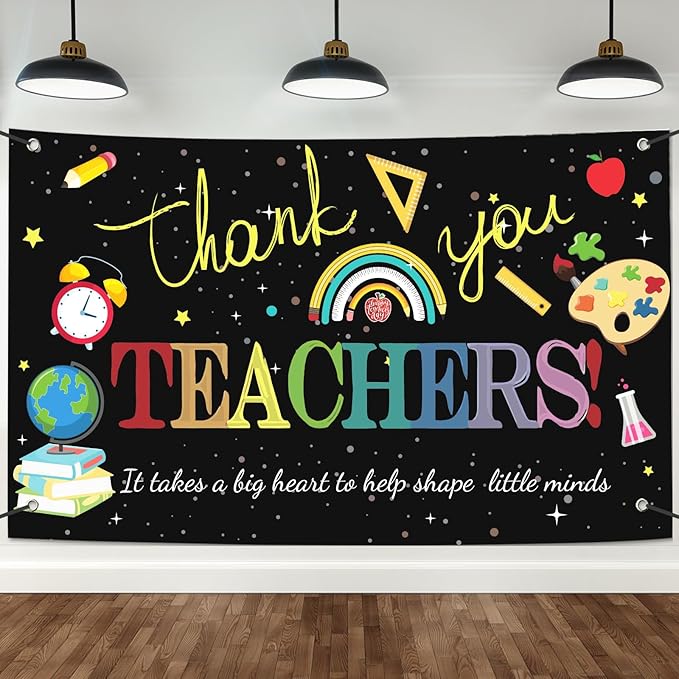 Large Happy Teacher Day Banner Decorations Flag Outdoor 71x44 Inch,Teacher Gifts for Indoor Home House Decor Party Supplies,Yard Sign Background for Photography
