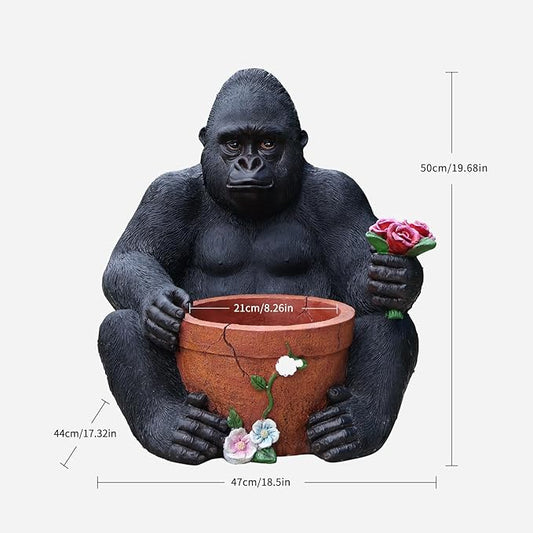 Gorilla Resin Garden Statue Planter, Waterproof Outdoor Yard Lawn Decor Flower Pot, Front Porch Ornament Housewarming Gift(Sitting Gorilla)