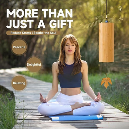 OcarinaWind Bamboo Wind Chimes Outdoor - Handcrafted Deep Tone Wood Zen Chime, C Major Tuned Musical Decoration for Garden, Patio, Memorial or Housewarming Gift