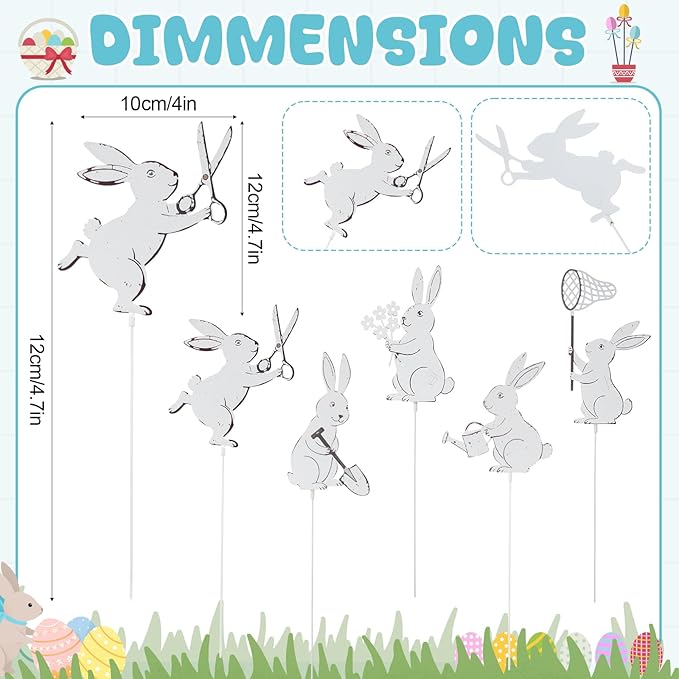 Leinuosen 5pcs Easter Bunny Garden Stakes 13 inch Metal Easter Yard Decor White Finish Outdoor Garden Stakes Bunny Silhouette Set for Lawn Planter Flower Pot Pathway Spring Decoration(White)