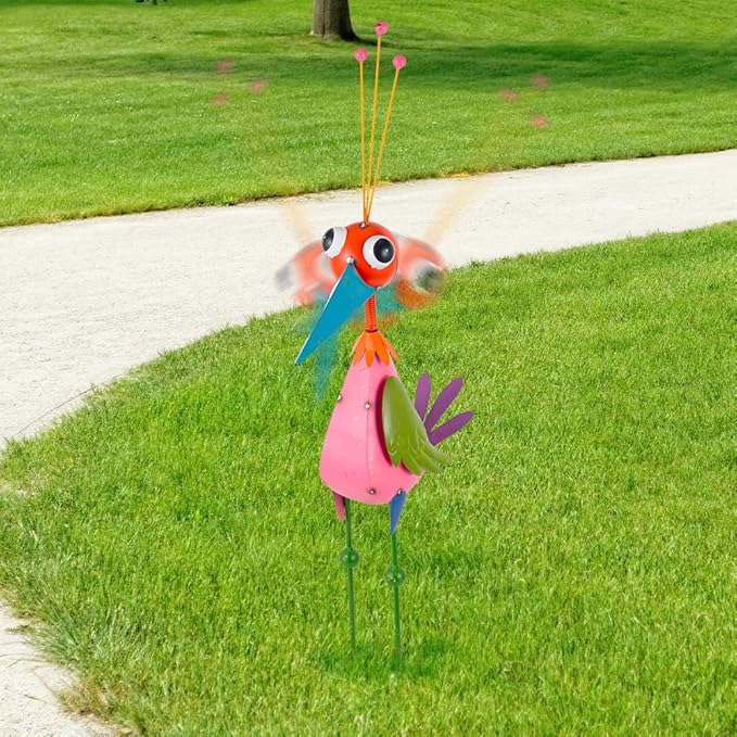 DREAMSOUL 35" Tall Garden Statues Whimsical Colorful Bird Outdoor Statues Metal Standing Statue for Patio Yard Lawn Decor