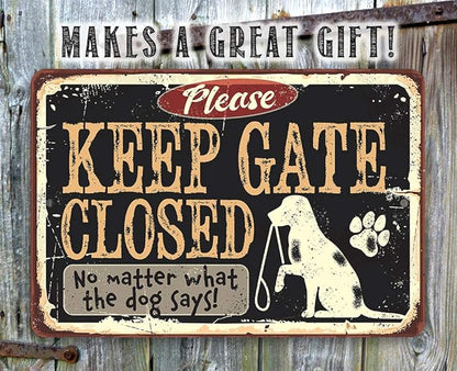 Lone Star Art Garden Stake Metal Signs - Durable Metal Sign - Use Indoor/Outdoor - Great Entryway and Fence Warning Sign and Gift for Dog Owners (12" x 18", Keep Gate Closed Dog)