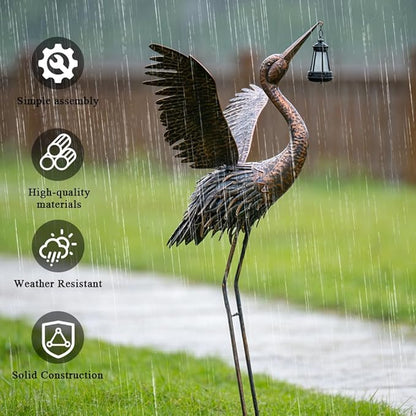 Crane Garden Statues for Outside, 43" Metal Heron Yard Art & Garden Sculptures - Large Outdoor Decor for Patio, Backyard, Pond, Lawn Ornaments