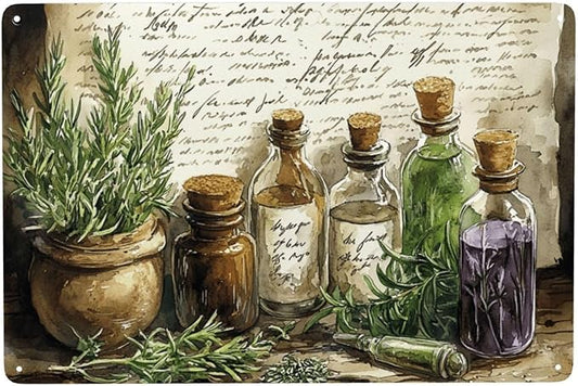 Cafemira Metal Signs,Vintage Collage of Herbs & Apothecary Jars,Charm tin sign Art Wall Decor,For Living Room,office,studio,cafe,Garden,Yard,Patio,unique artistic plaque poster,8x12 Inch