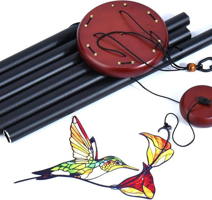 Personalized Metal Wind Chime Garden Sign, 40 Inch Outdoor Colorful Bird & Flower Memorial Decor, Yard Hanging Plaque for Patio Porch Lawn (JSTY369)