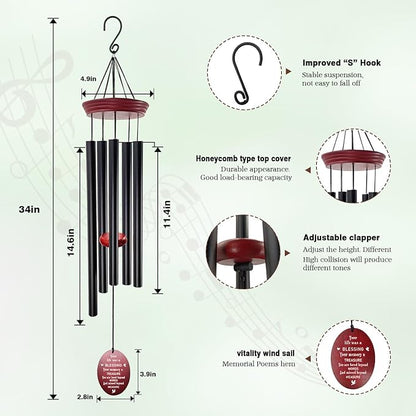 windchimes Sympathy Memorial Wind Chimes – 33" Tuned Wind Chime with “Your Life was a Blessing” Saying, Red Wood Wind Sail for Loss of Loved One, Bereavement Gift for Mom, Dad, Grandma or Friend