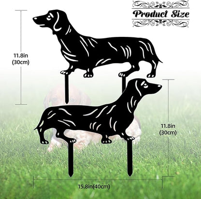 Dachshund Metal Garden Stakes Decor - 2 Pack Realistic Dog Statues for Outdoor, Lawn & Patio - Weatherproof Animal Silhouette Yard Ornaments，Unique Dachshund Gifts for Dog Lovers