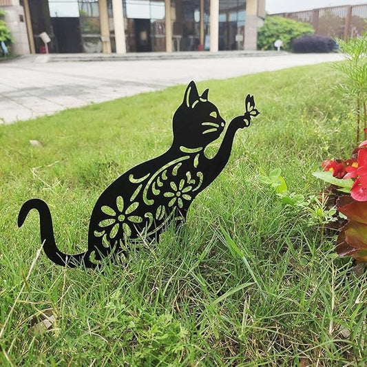 Zerodis Hollow Garden Statue Exquisite Black Cat Decoration for Bird Scaring Iron Garden Ornament for Outdoor Spaces Gardening Supplies