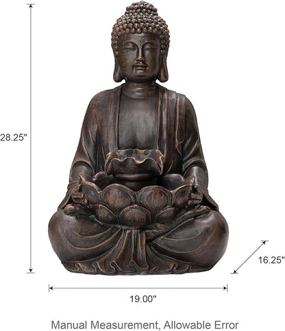 Glitzhome Buddha Statue 28" H, Outdoor Buddha Large Statue Zen Style Buddha Fountian with LED Light & Pump Polyresin Outdoor Floor Freestanding Fountain Garden Buddha Sculptures & Statues Lawn Décor