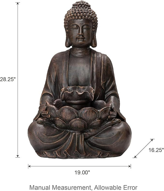 Glitzhome Buddha Statue 28" H, Outdoor Buddha Large Statue Zen Style Buddha Fountian with LED Light & Pump Polyresin Outdoor Floor Freestanding Fountain Garden Buddha Sculptures & Statues Lawn Décor