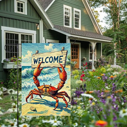 Welcome Crab Garden Flag Spring Summer Grden Flags Vertical Double Sided Small Burlap beach Patio Lawn Holiday Yard Outdoor Decorations 12x18 Inch