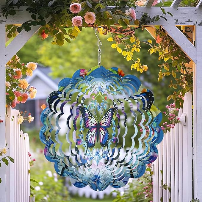 3D Butterfly Wind Spinners, 12 inch Stainless Steel Gradient Color Wind-Spinner, Outdoor Hanging Wind Sculpture for Garden Decor, Butterfly Gift for Women Girl Mother Wife Grandma(12inch)