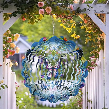 3D Butterfly Wind Spinners, 12 inch Stainless Steel Gradient Color Wind-Spinner, Outdoor Hanging Wind Sculpture for Garden Decor, Butterfly Gift for Women Girl Mother Wife Grandma(12inch)