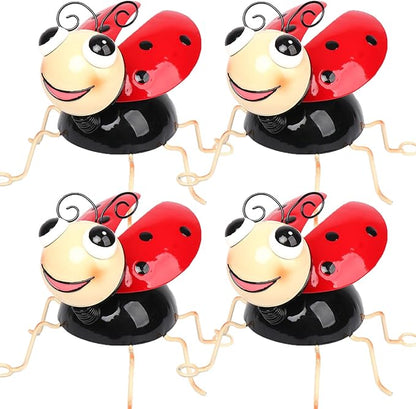 Cruis Cuka Metal Yard Art Garden Decor for Outside Cute Red Ladybugs Lawn Patio Ornaments Backyard Decorations Garden Gifts for Mom - Set of 4